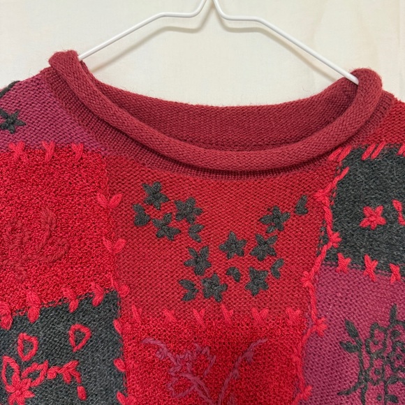Vintage 90s Womens Floral Patchwork Sweater XL Boho Indie Embroidered Grandma - Picture 5 of 13